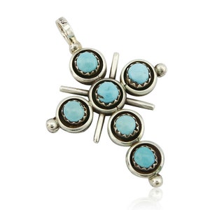 Zuni Natural Turquoise and Coral Reversible 925 Silver Handmade Pendant