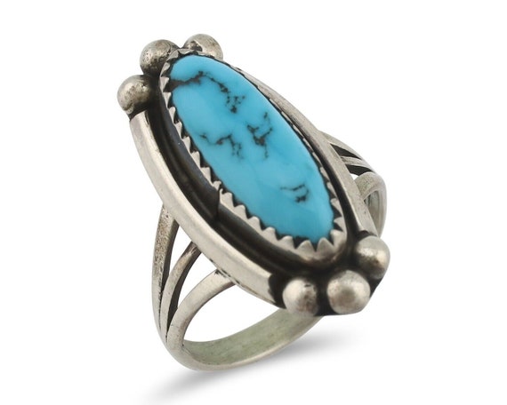 Navajo Ring .925 Silver Sleeping Beauty Turquoise… - image 1
