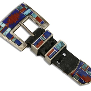 Navajo Ranger Buckle .925 Silver Gemstone Natural Artist N.B. C.80's