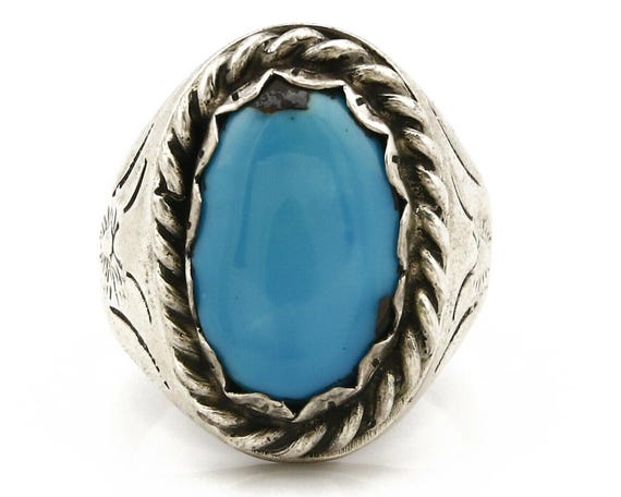 Navajo Ring .925 SOLID Silver Kingman Turquoise A… - image 4