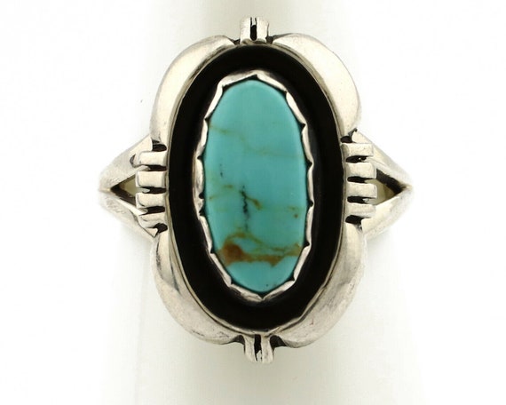 Navajo Ring .925 Silver Kingman Turquoise Handmad… - image 4