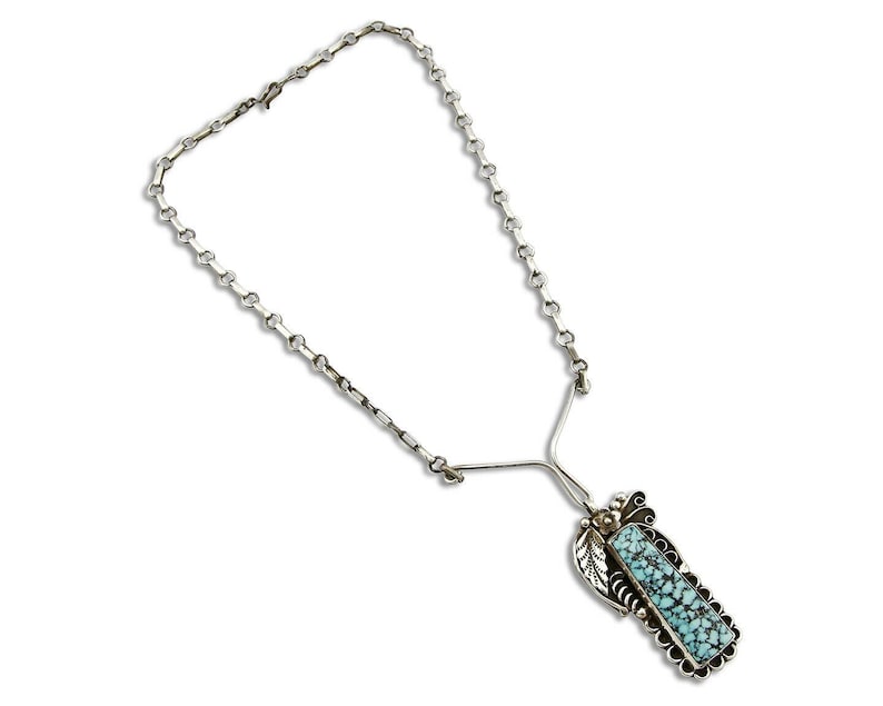 Navajo Artist FG .925 Silver Natural Blue Turquoise Handmade Necklace image 1