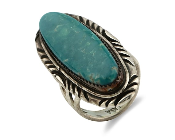 Navajo Ring .925 Silver Kingman Turquoise Signed … - image 1