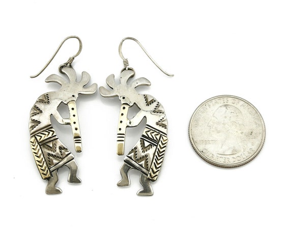 Navajo Dangle Earrings .925 Silver & 14k Solid Ye… - image 7