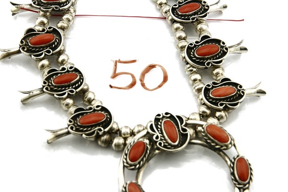 Woman's Navajo Squash Necklace .925 Silver Red Co… - image 9