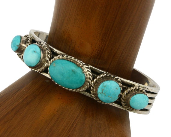 Navajo Turquoise Bracelet SOLID .925 Silver Signe… - image 1