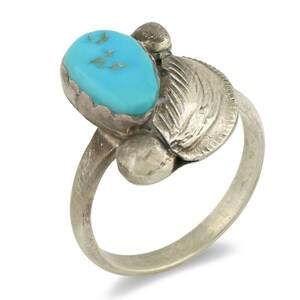 Zuni Ring 925 Silver Natural Mined Blue Turquoise Artist Signed Simplicio C.80's