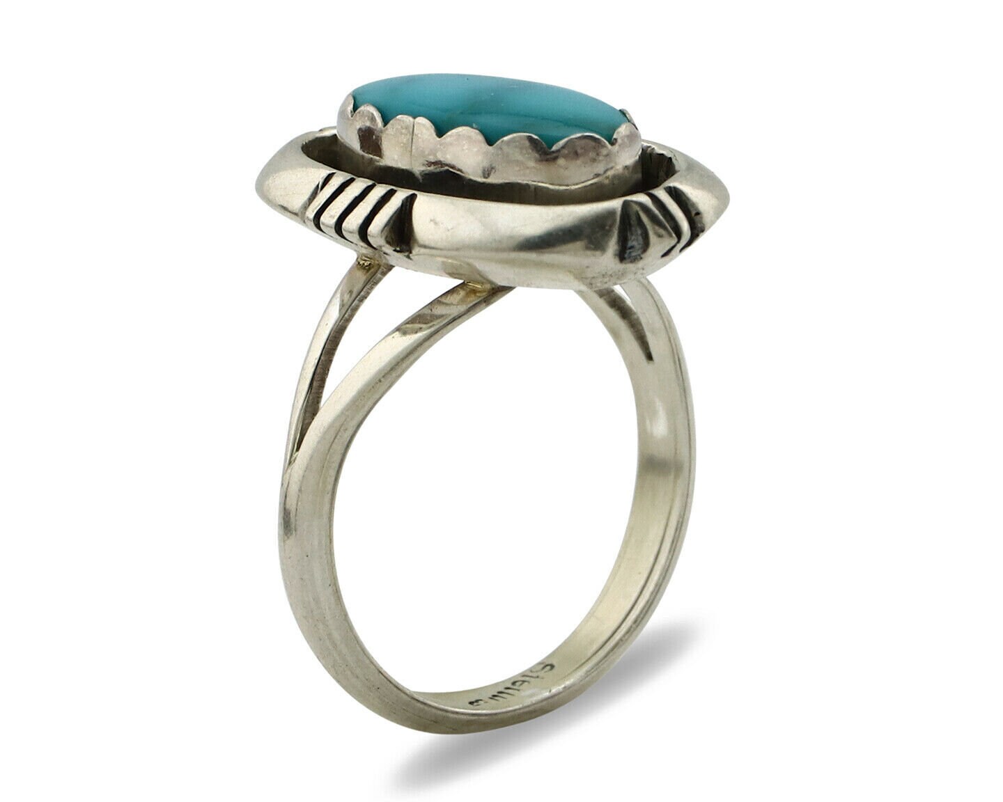 Navajo Ring .925 Silver Blue Gem Turquoise Handmade Native