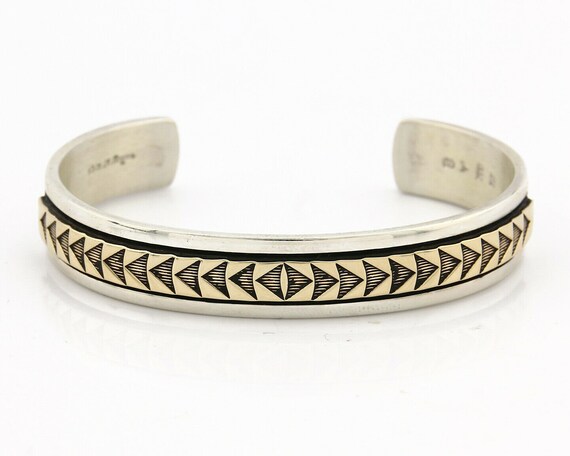 Navajo Bracelet .925 Silver SOLID 14k Yellow Gold… - image 4