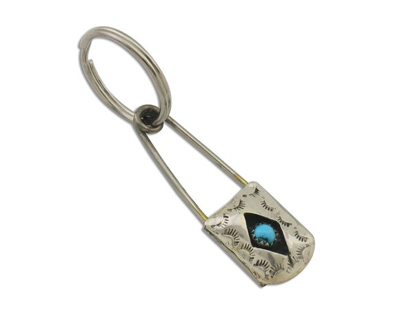 Navajo Hand Stamped Key Chain .925 Silver Handmad… - image 1