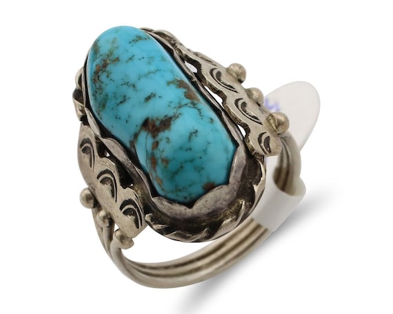 Oval Turquoise Detailed Silver Bead Setting Ring Oval Turquoise Detailed Silver Bead Setting Ring