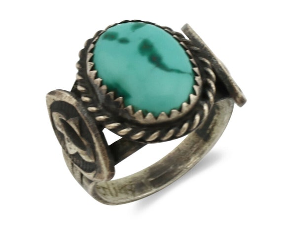 Navajo Ring .925 Silver Blue Turquoise Artist Sig… - image 1