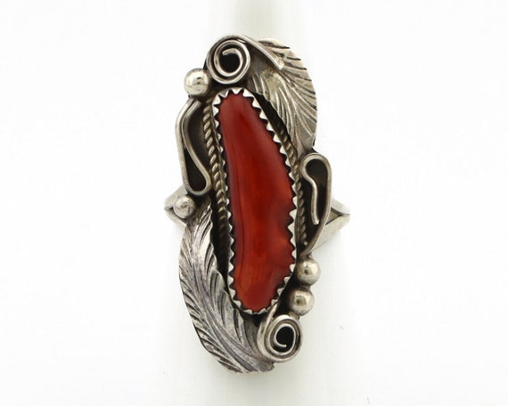 Navajo Ring 925 Silver Mediterranean Coral Artist… - image 4