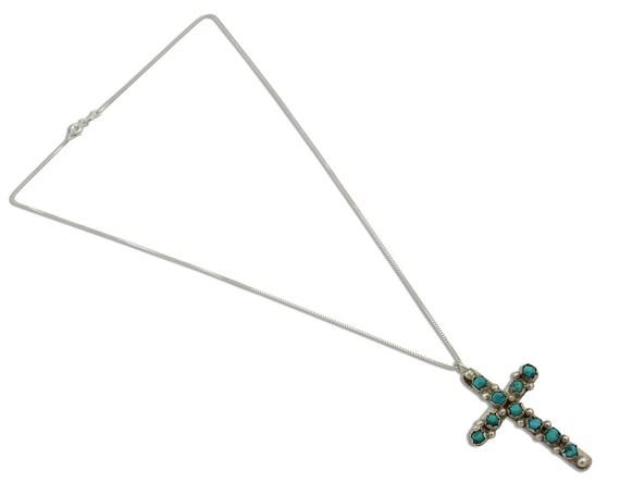 Navajo Cross Necklace 925 Silver Blue Turquoise A… - image 3