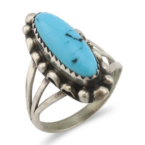 Navajo Ring .925 Silver Sleeping Beauty Turquoise Signed SkyStone Creations C80s