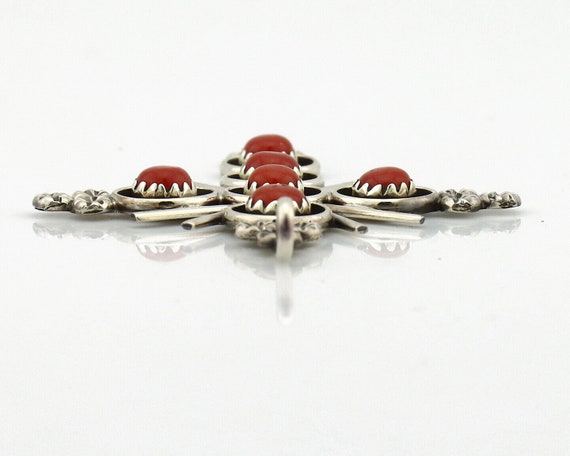 Zuni Handmade Cross Necklace 925 Silver Red Coral… - image 4