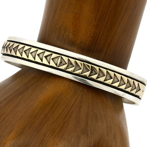 Navajo Bracelet .925 Silver SOLID 14k Yellow Gold Signed MM Rogers & AS C80-90s