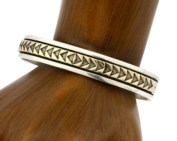 Navajo Bracelet .925 Silver SOLID 14k Yellow Gold… - image 1