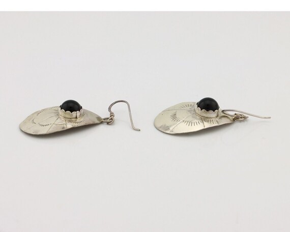 Navajo Earrings 925 Silver Natural Black Onyx Art… - image 5