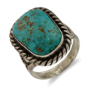 Navajo Handmade Ring 925 Silver Fox Turquoise Signed Native Artist C.80&#39;s