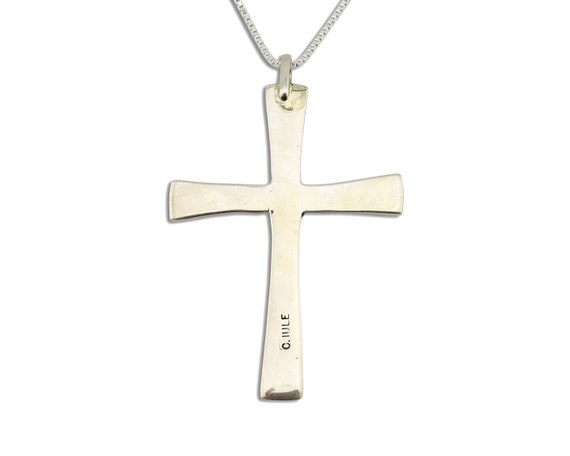 Zuni Handmade Cross Necklace 925 Silver Natural G… - image 3