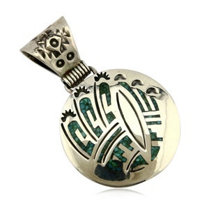 Navajo Inlaid Pendant .925 Silver Signed Artist Stanley Bain C.80&#39;s