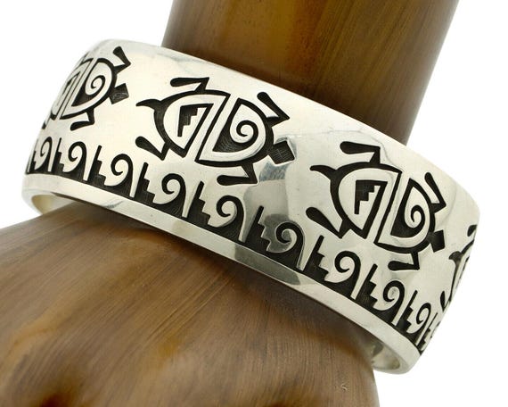 アクセサリー Mitchell Sockyma Hopi Hopi Turtle Bracelet .925 Silver Artist Signed Mitchell Sockyma C