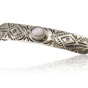 Women Navajo Hair Clip Barrette 925 Silver Natural Mother of Pearl Native Artist