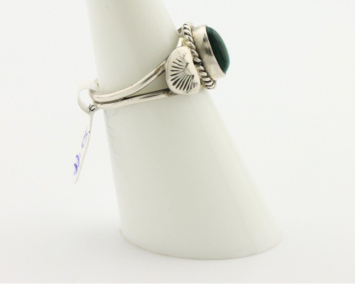 Navajo Ring .925 Silver Malachite Hand Stamped Native American Artist C ...