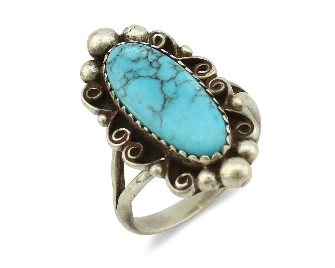 Navajo Ring .925 Silver Blue Spiderweb Turquoise Artist Signed - Etsy