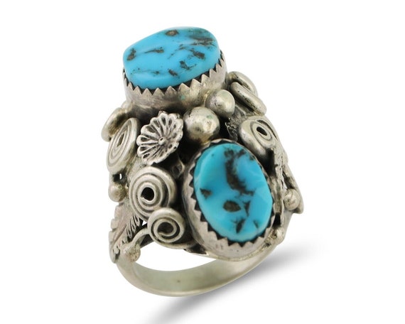 Navajo Handmade Ring 925 Silver Sleeping B Turquo… - image 1