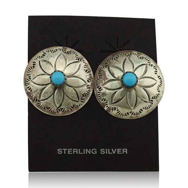 Navajo Earrings 925 Silver Blue Turquoise Signed Ray Nez C.80's