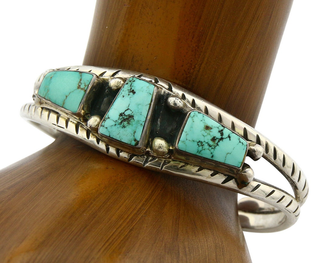 Navajo Turquoise Bracelet .925 Silver Handmade Signed Artist