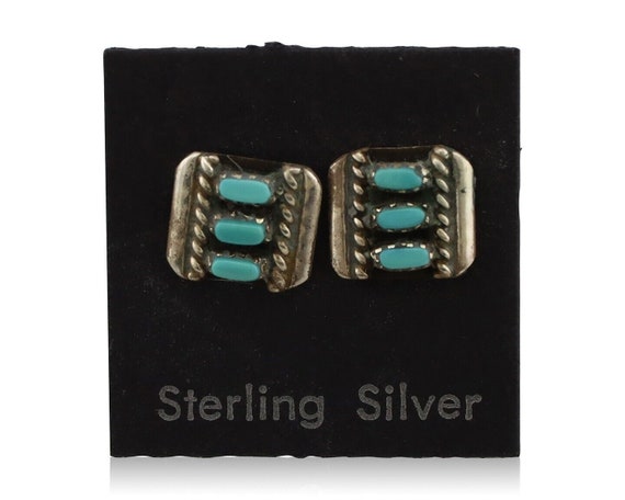 Zuni Earrings 925 Silver Sleeping Beauty Turquois… - image 1