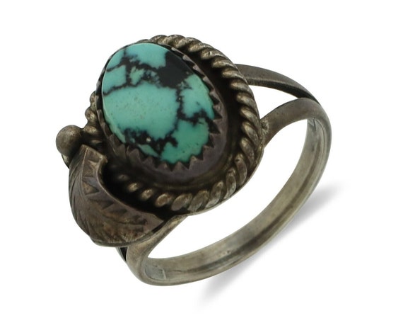 Navajo Ring 925 Silver Spiderweb Turquoise Native… - image 1