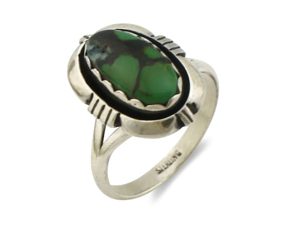 Navajo Ring .925 Silver Spiderweb Turquoise Handm… - image 1