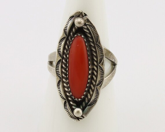 Navajo Handmade Ring 925 Silver Natural Coral Art… - image 4