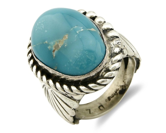Navajo Ring .925 SOLID Silver Globe Turquoise Sig… - image 1