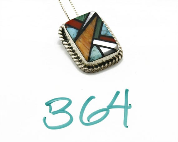 C.80-90's Navajo Doug Zachary Inlaid Natural Gemstone .925 Silver