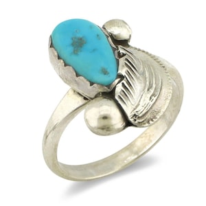 Zuni Ring 925 Silver Natural Mined Blue Turquoise Artist Signed Simplicio C.80's