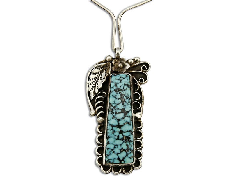 Navajo Artist FG .925 Silver Natural Blue Turquoise Handmade Necklace image 4