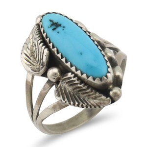 Navajo Ring .925 Silver Sleeping Beauty Turquoise Signed SkyStone Creations C80s