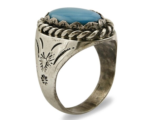 Navajo Ring .925 SOLID Silver Kingman Turquoise A… - image 2