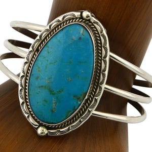 Navajo Turquoise Bracelet SOLID .925 Silver Signed Artist KH C.80's