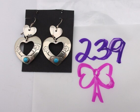 Navajo Dangle Heart Earrings Handmade 925 Silver … - image 9
