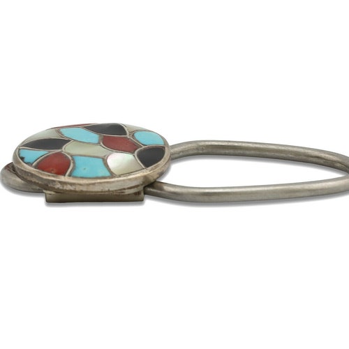 Zuni Key Chain .925 Silver Inlaid Gemstones Artist Signed shops RHG C.80's