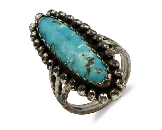 Navajo Ring .925 Silver Morenci Turquoise Signed … - image 1