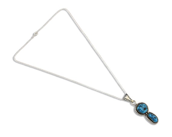 Navajo Necklace .925 Silver Morenci Turquoise Sig… - image 2