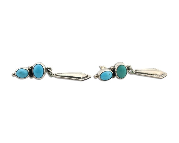 Navajo Earrings 925 Silver Natural Blue Turquoise… - image 3