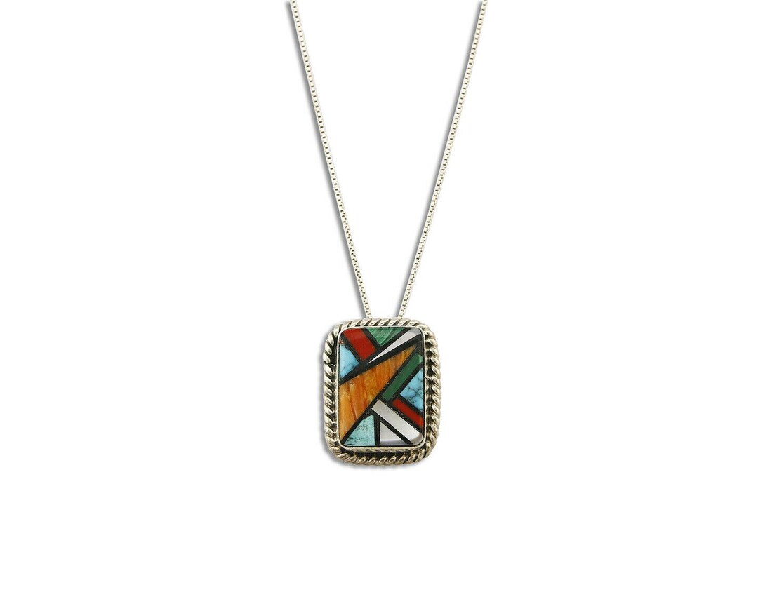C.80-90's Navajo Doug Zachary Inlaid Natural Gemstone .925 Silver